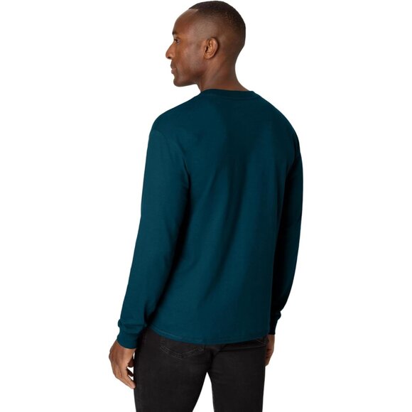 Men's Petro Teal Cotton Raglan Long Sleeve Imported Beefyt Henley T Shirts - Picture 4 of 7